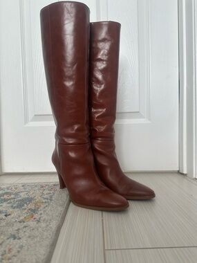 Zara Brown Leather Over-the-Knee Pointed-Toe Boots